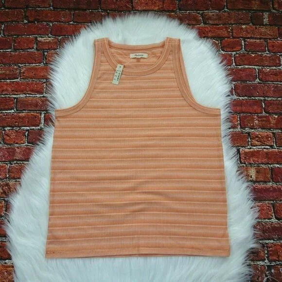 Madewell Tank Top Ribbed Westville Sweet Tulip Stripes Size L - Picture 2 of 8